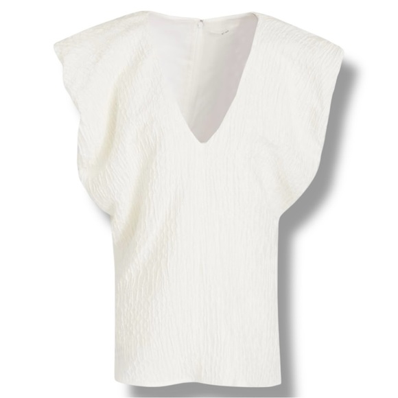 CO Avery Linen Crepe Pleated Cap Sleeve Textured Jacquard V Neck Blouse Top NEW - Picture 13 of 16